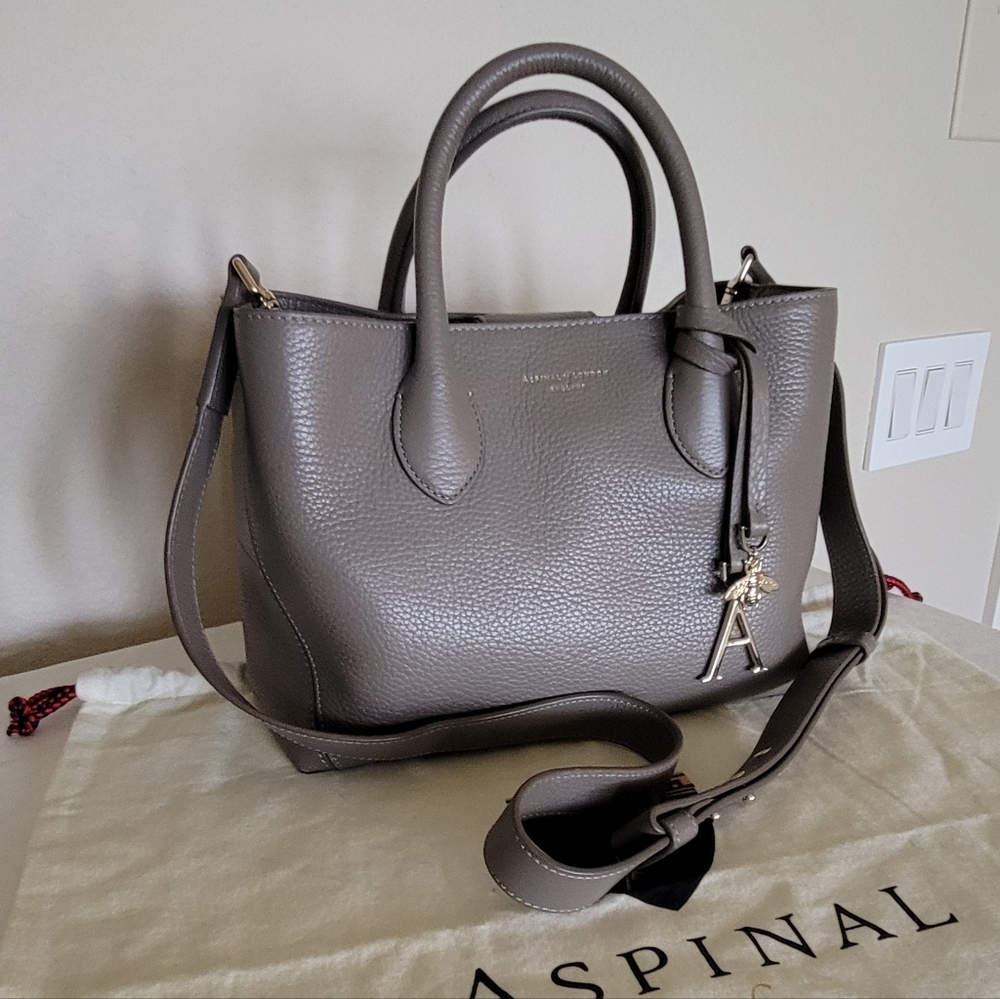 Aspinal Of London. Midi London Tote.Elegant Gray Leather Tote Bag - Picture 2 of 7